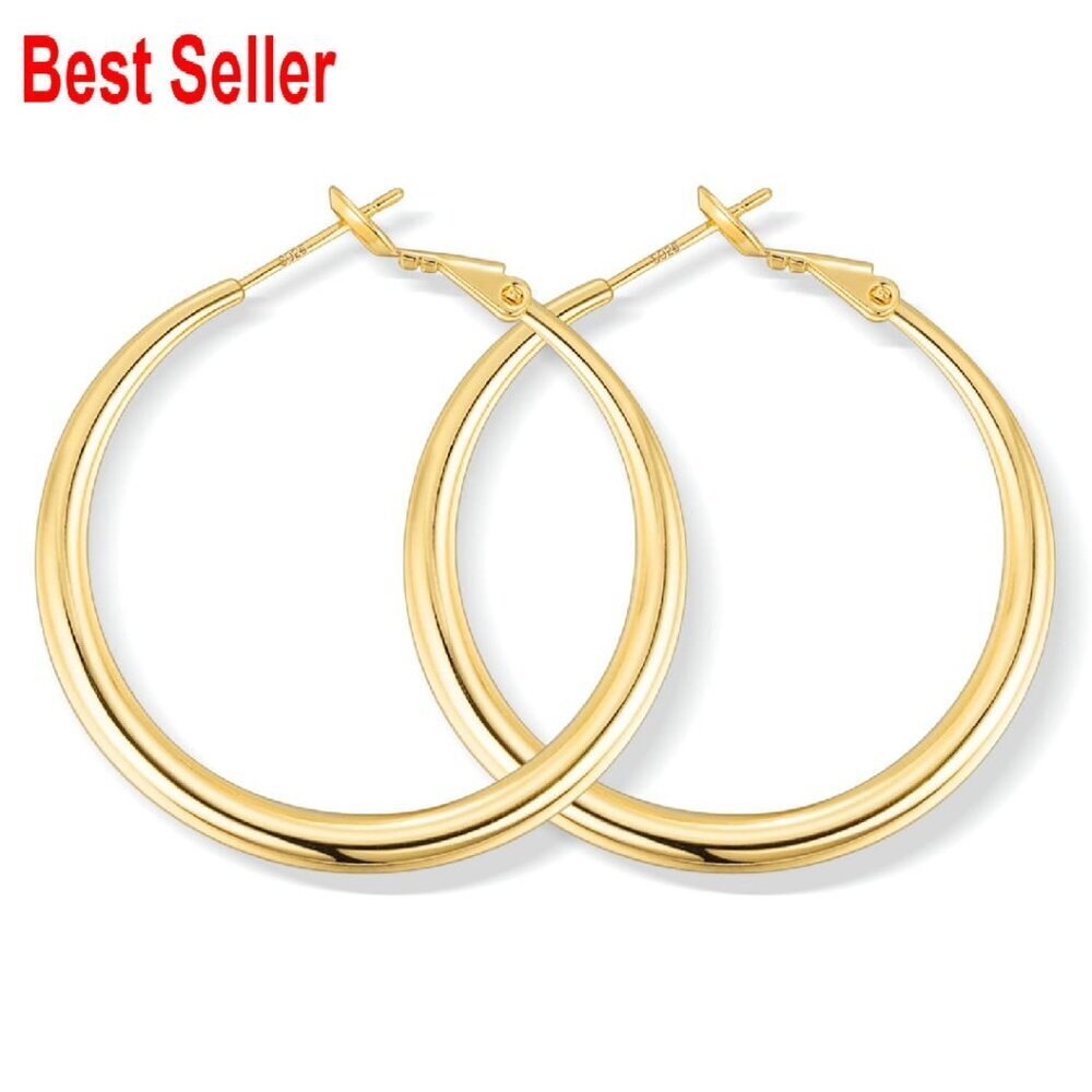Gold Plated Hoop Earrings 925 Sterling Silver Post Lightweight Classic Chic